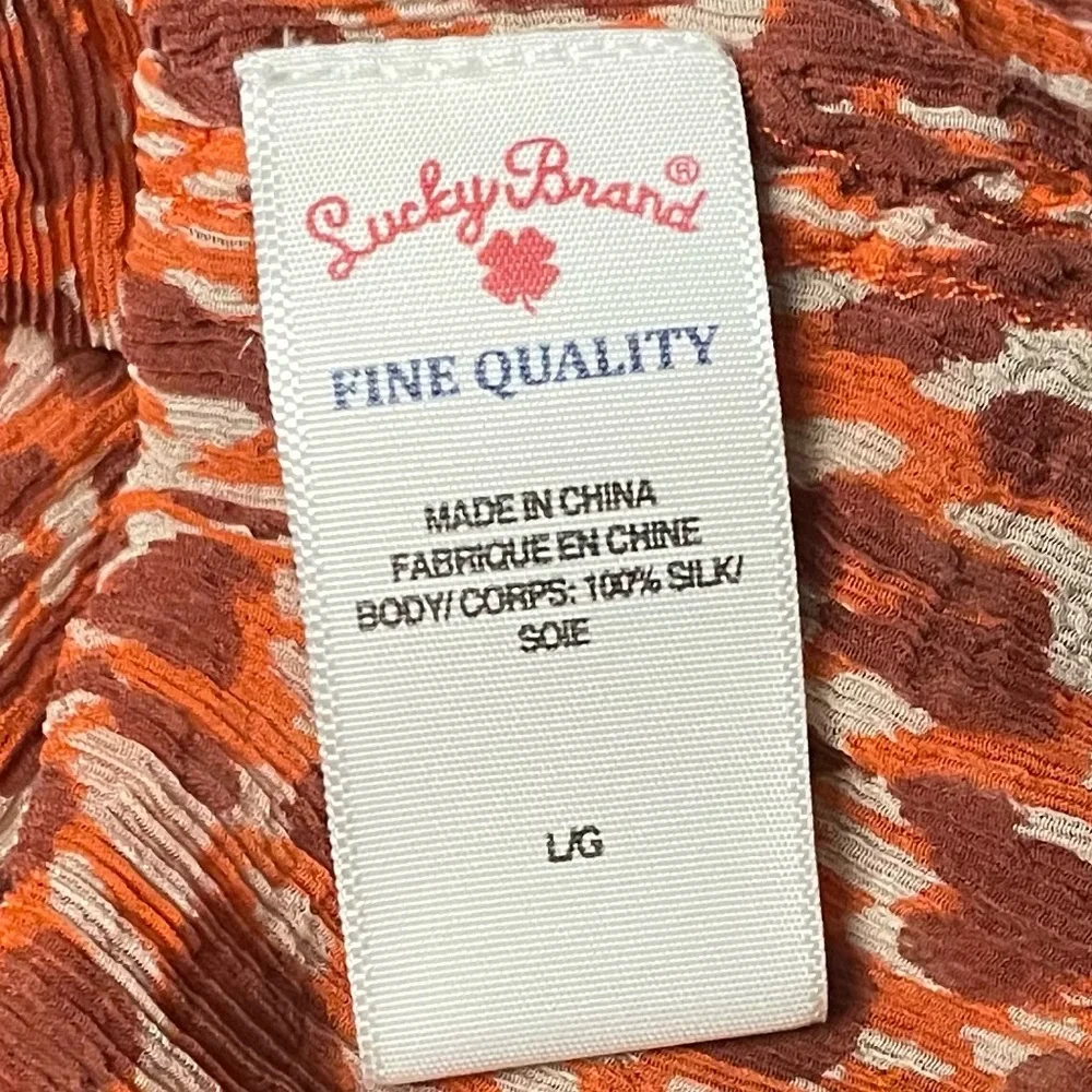 Lucky Brand Red Rust Animal Print Button-Down Shirt long sleeve Stylish Silk - Picture 5 of 5